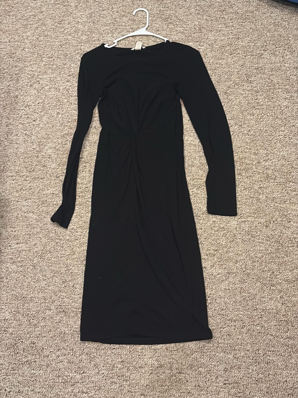 H&M Black Long-Sleeve Twist-Front Midi Dress